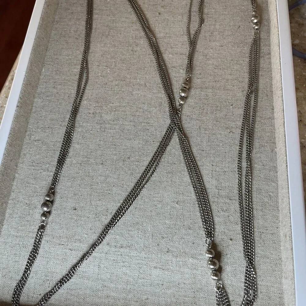 Vintage 3 Strand Silver Toned 54” Necklace